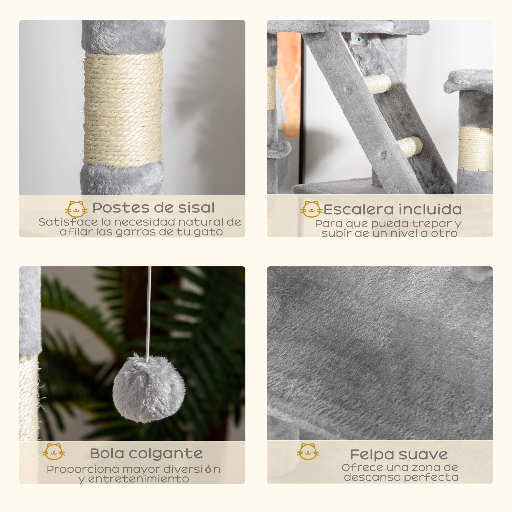 PawHut Árbol Gris Claro para Gatos thumbnail