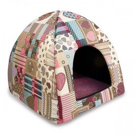 Cama iglú Corazones y rayas para perros y gatos color Rosa