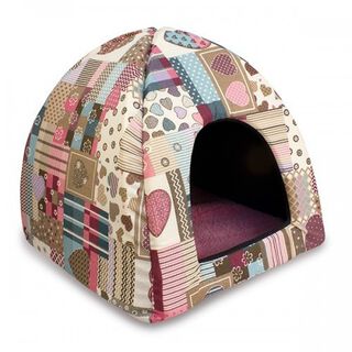 Cama iglú Corazones y rayas para perros y gatos color Rosa