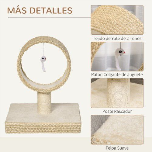 Pawhut rascador circular beige para gatos, , large Imagen numero 5