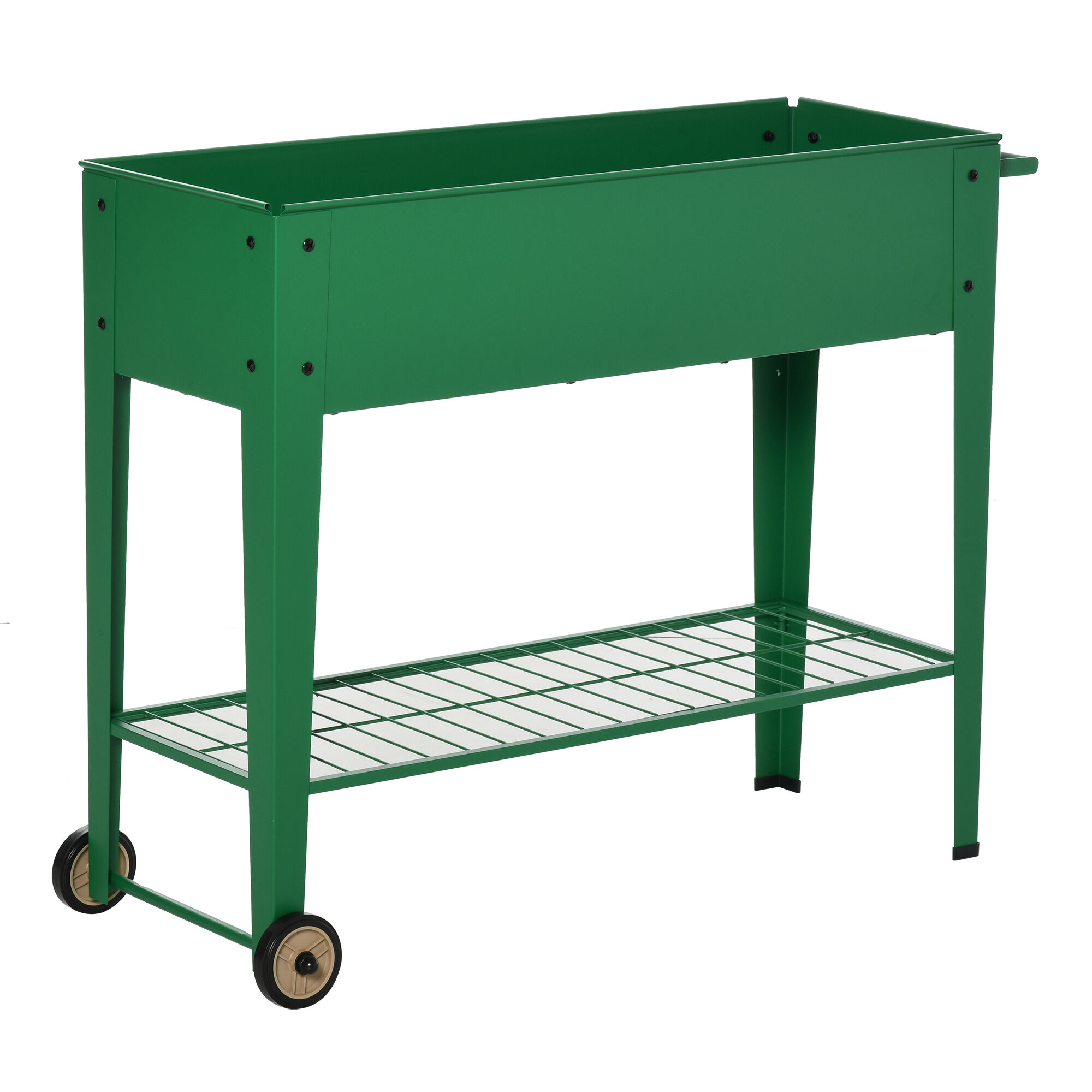 Outsunny Huerto Urbano Jardinera Elevada de Metal Cama de Jard&iacute;n con Ruedas Asa Lateral y Estante Inferior para Cultivo Plantas Hortalizas Flores 104x39x80 cm Verde, , large Imagen numero 1