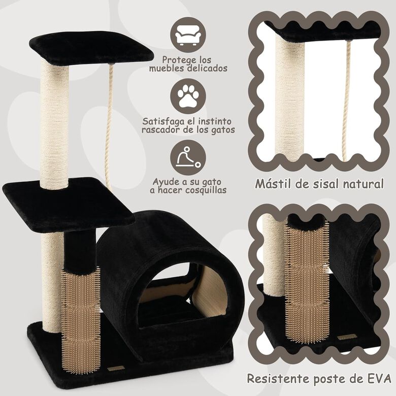 COSTWAY Árbol de 92 cm con Plataforma Superior y Poste de Sisal en Negro para gatos thumbnail