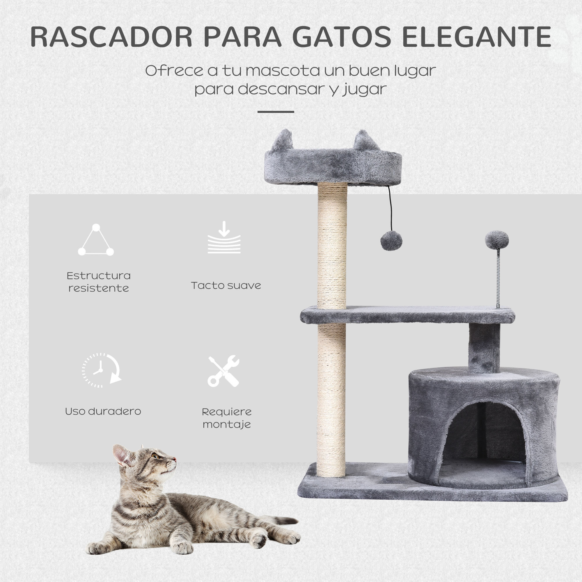 PawHut &Aacute;rbol para Gatos Gris, , large Imagen numero 4