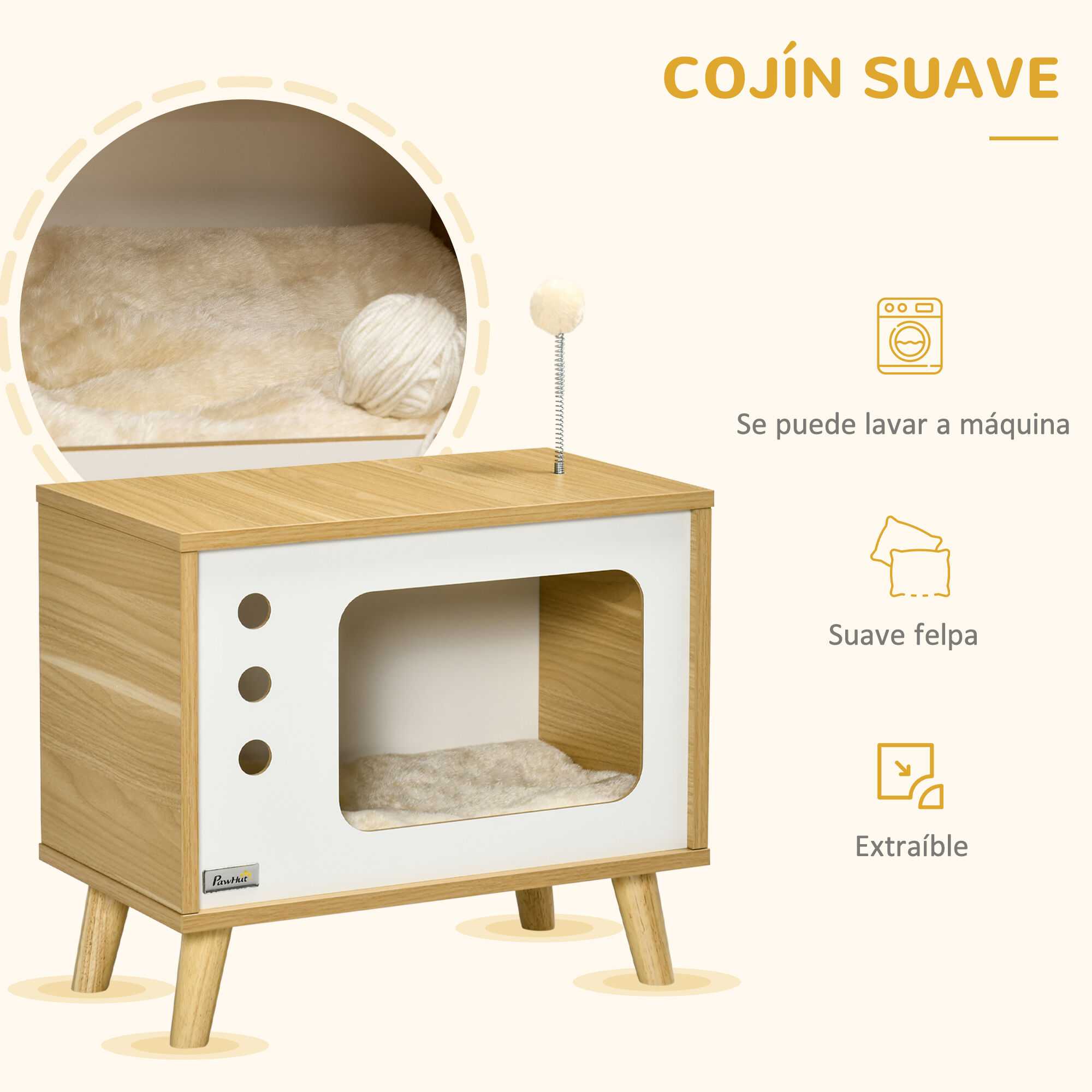 Pawhut Cama Cueva de Gatos Mesa Auxiliar, , large Imagen numero 5