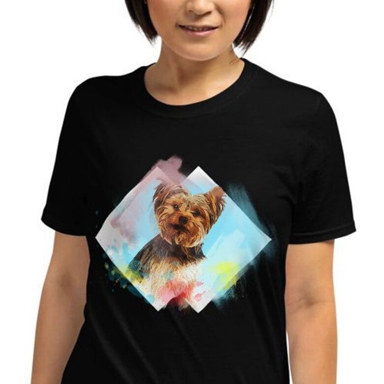 Mascochula camiseta mujer acuarela personalizada con tu mascota negra, , large image number null