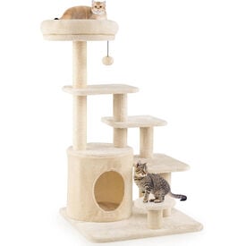COSTWAY Rascador para Gatos, Torre para Gatos de M&uacute;ltiples Niveles con Condominio, Poste Rascador, Bola Colgante, Plataformas para Saltar, Mueble de Entretenimiento para Mascotas 58,5x58,5x102 cm
