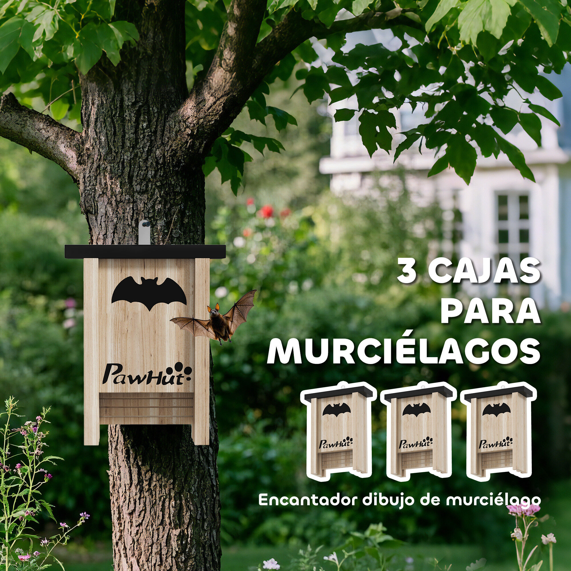 PawHut Casas para Murciélagos Madera Natural thumbnail