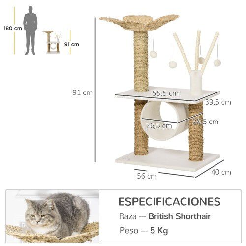 PawHut &aacute;rbol rascador mediano blanco y marr&oacute;n para gatos, , large Imagen numero 3
