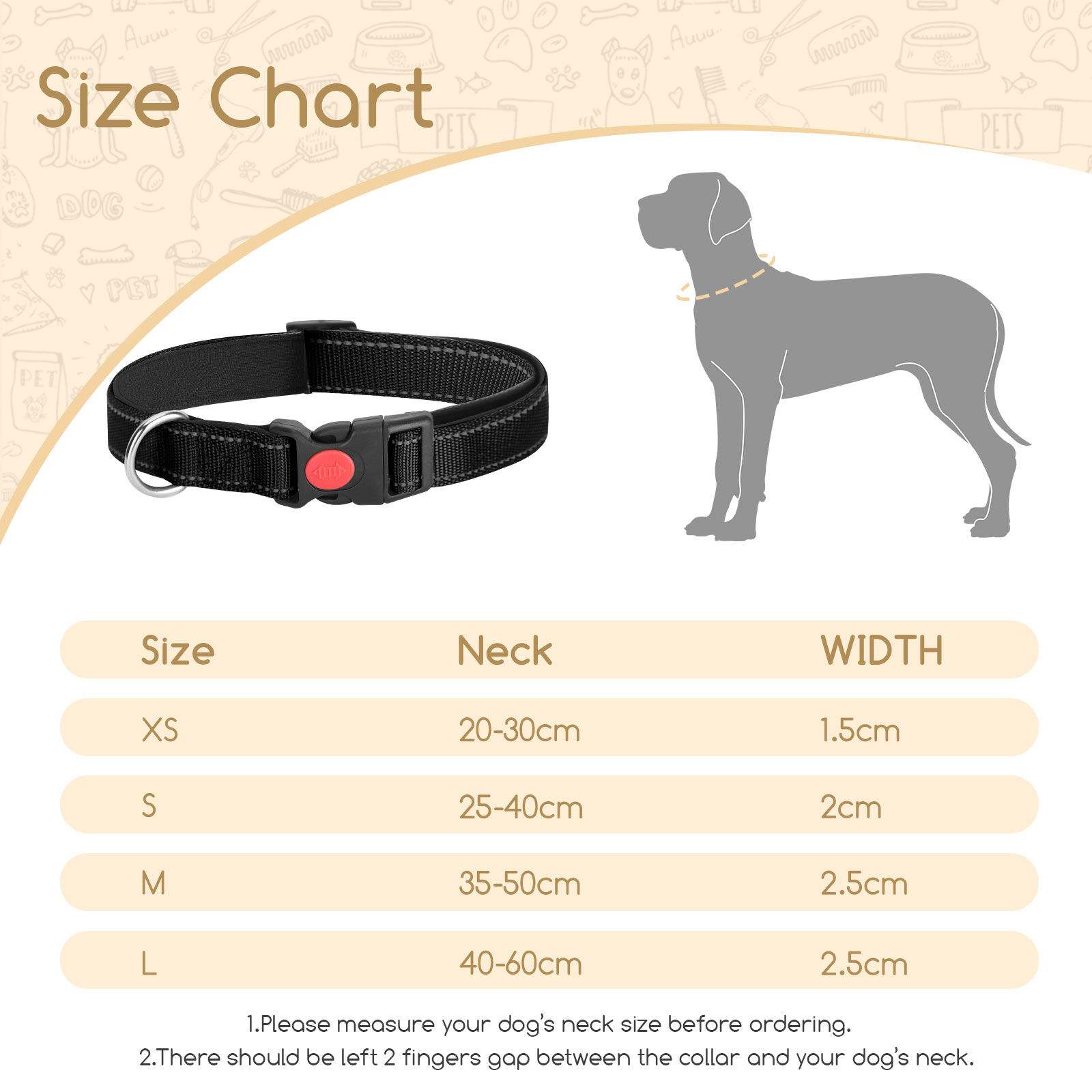 Nobleza - 2&times; Collar Perro, Collar Nylon Reflectante Suave Acolchado para Perros, Ajustable Collar Perro Peque&ntilde;o con Cerradura de Seguridad, Collares de Entrenamiento para Perros (XS, Negro), , large Imagen numero 2