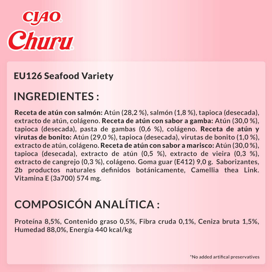 20 sobres x 14 g Churu Variedades de Marisco Snack L&iacute;quido para gatos, , large Imagen numero 7