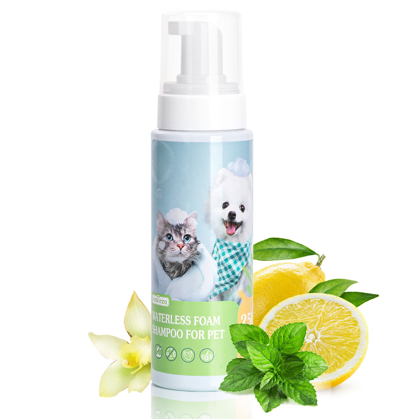 Nobleza Champ&uacute; Espuma de Lavado en Seco para Perros y Gatos y Conejo ,Hipoalerg&eacute;nico,Adecuado para Mascotas con Baja Resistencia: Gatitos, Cachorros,con La Fragancia de la Hierba de Lim&oacute;n (250ml), , large Imagen numero 1
