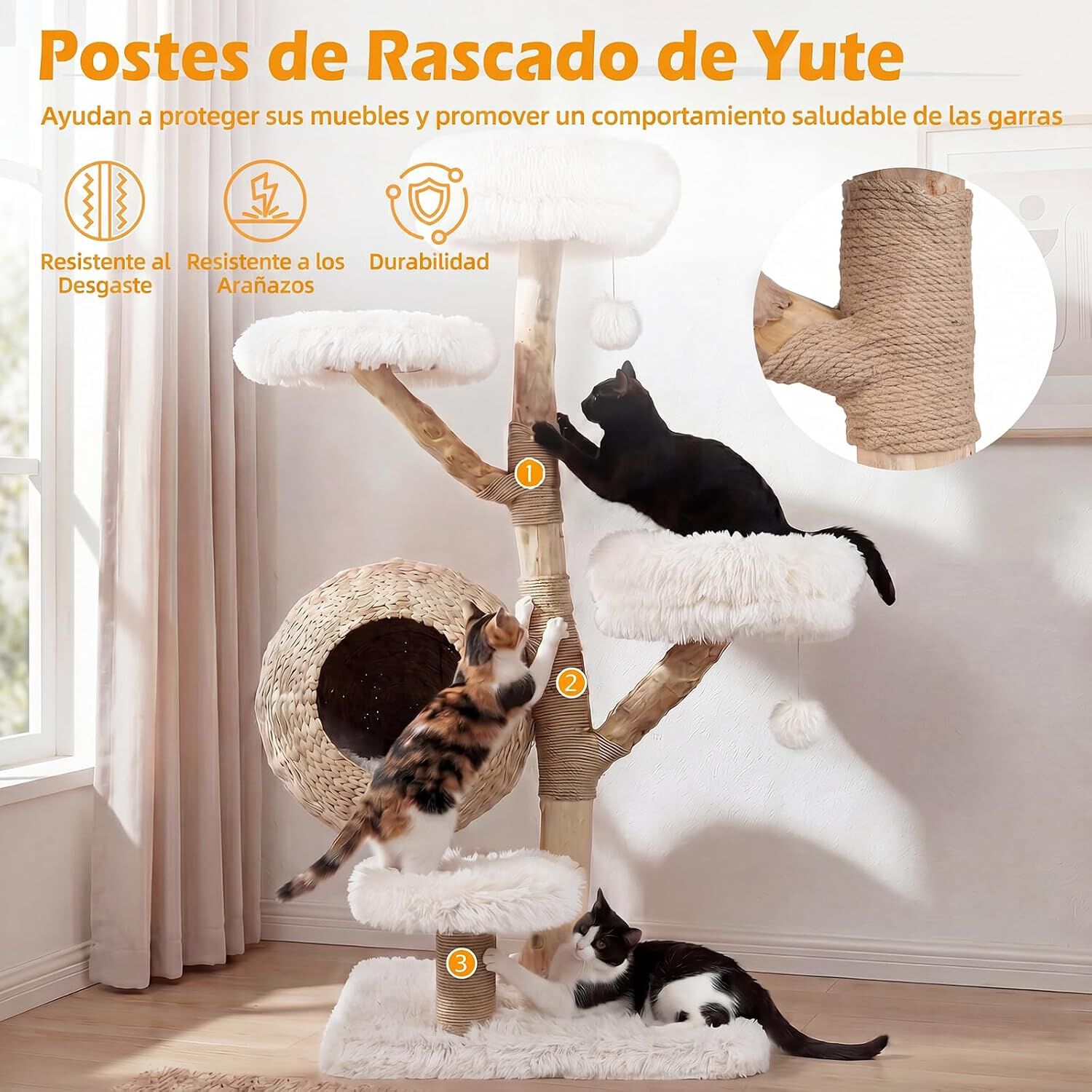 COSTWAY &Aacute;rbol para Gatos de 134 cm, Centro de Actividad para Mascotas, Blanco, , large Imagen numero 4