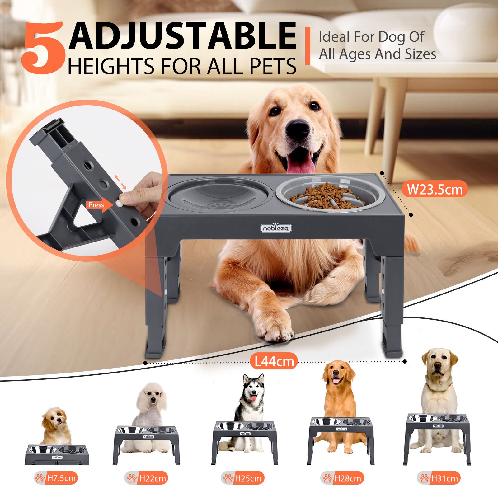 Nobleza Comedero y bebedero gris elevado para perros thumbnail