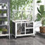 PawHut Conejera de Madera con Ruedas 91,5x53,3x73 cm Jaula para Conejos de 2 Niveles con Techo Abatible Bandeja Extraíble y Rampa Gris, , large indicador imagen numero 2
