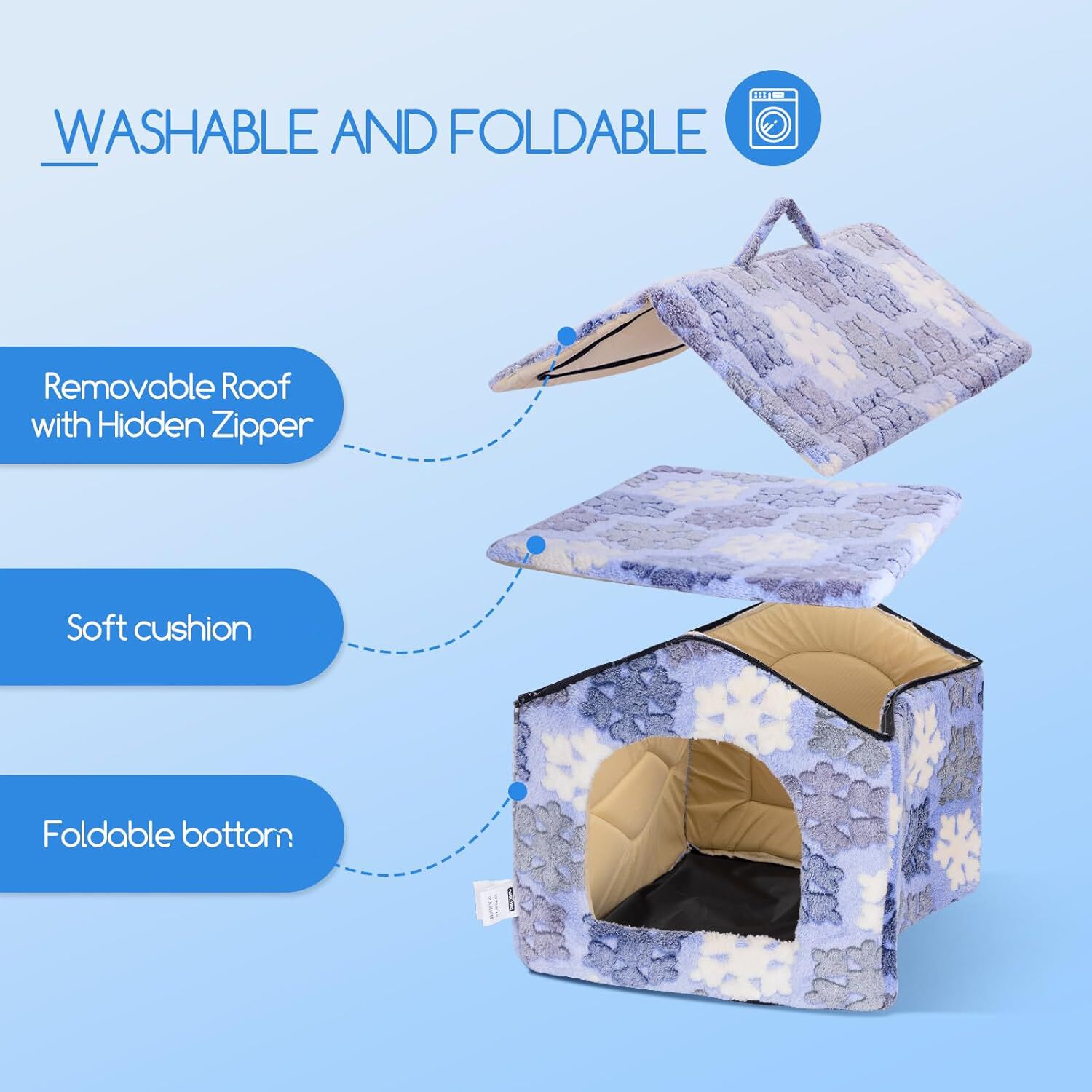 Nobleza Casa para Perro peque&ntilde;os, Cama para Gato con colch&oacute;n extra&iacute;ble, Plegable Casa para Gatos, Perros Conejos, 53x50x43cm L, Azul, , large Imagen numero 4