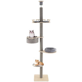 COSTWAY Árbol para Gatos del Suelo al Techo, Torre de Gatos de 5 Niveles Ajustable de 236-271 cm con 3 Plataformas y Hamaca, Base 48x48 cm, Postes Rascadores, Ideal para Gatitos, Gris