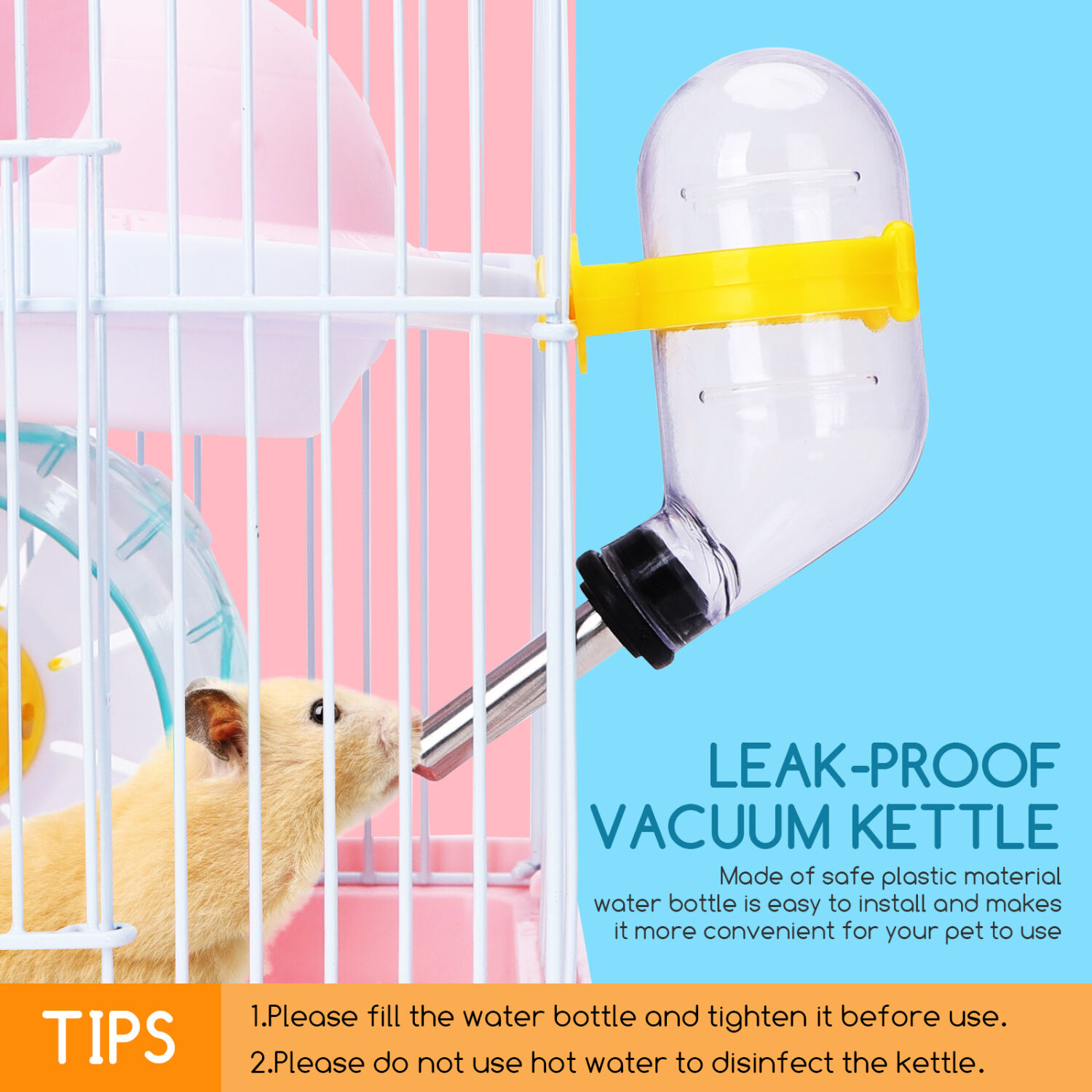 Nobleza - Jaula para H&aacute;mster， Casa para Animales Peque&ntilde;os 2 Pisos con Rueda Bebedero comedero， L23*W17*H24CM (Rosa), , large Imagen numero 4