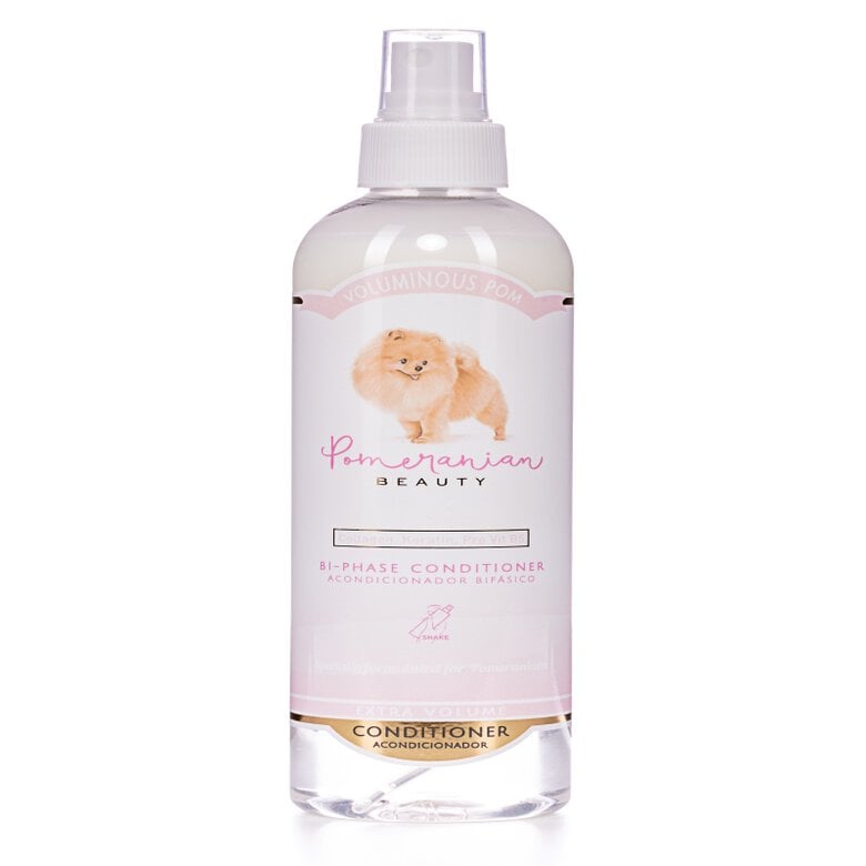 Spray acondicionador volumen para el cepillado del perro pomerania