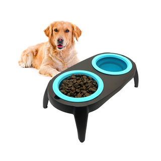 EL ÁTICO PETS Comedero Elevado azul con Bebedero Antisalpicaduras para Perro