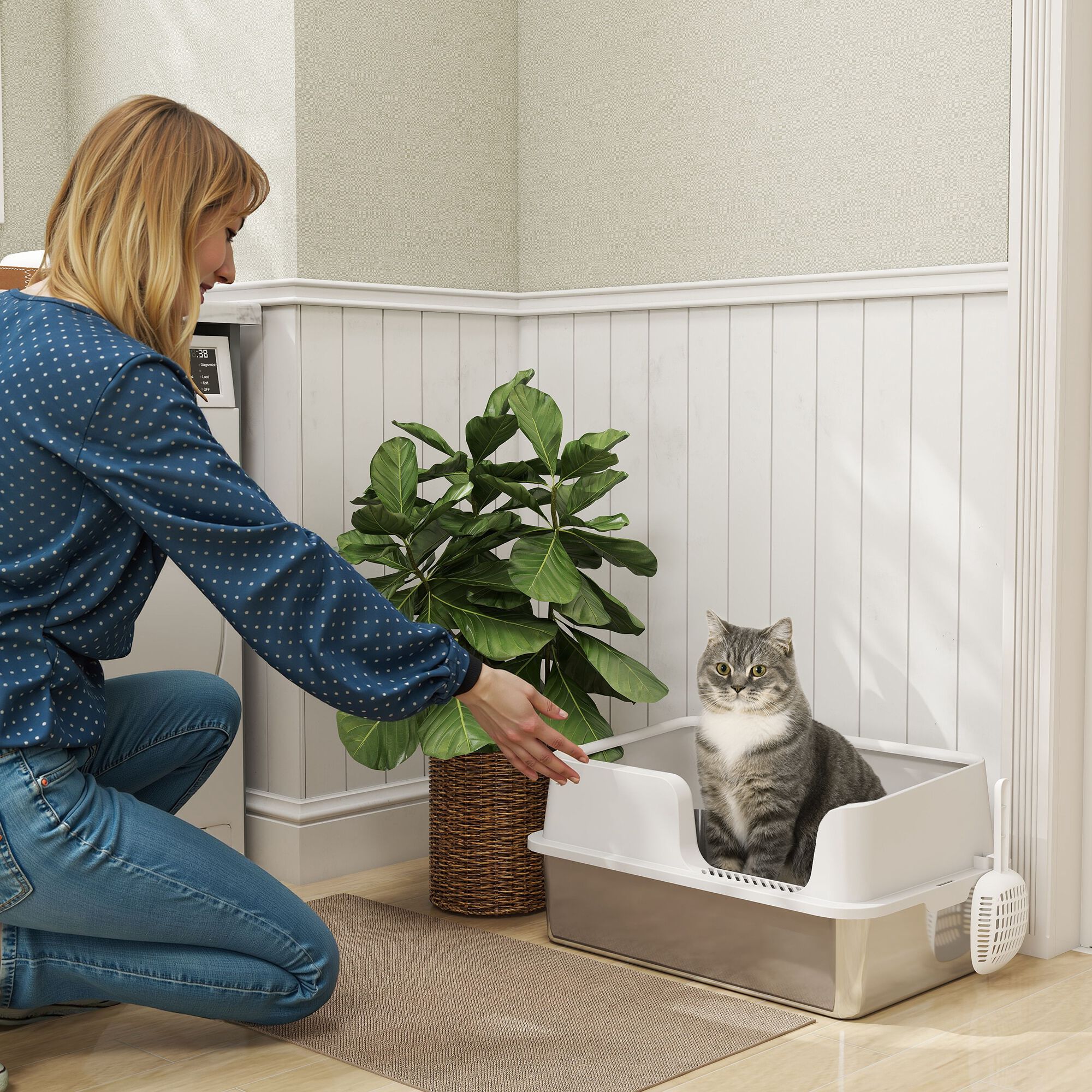 PawHut Arenero para Gato Gris Claro, , large Imagen numero 2