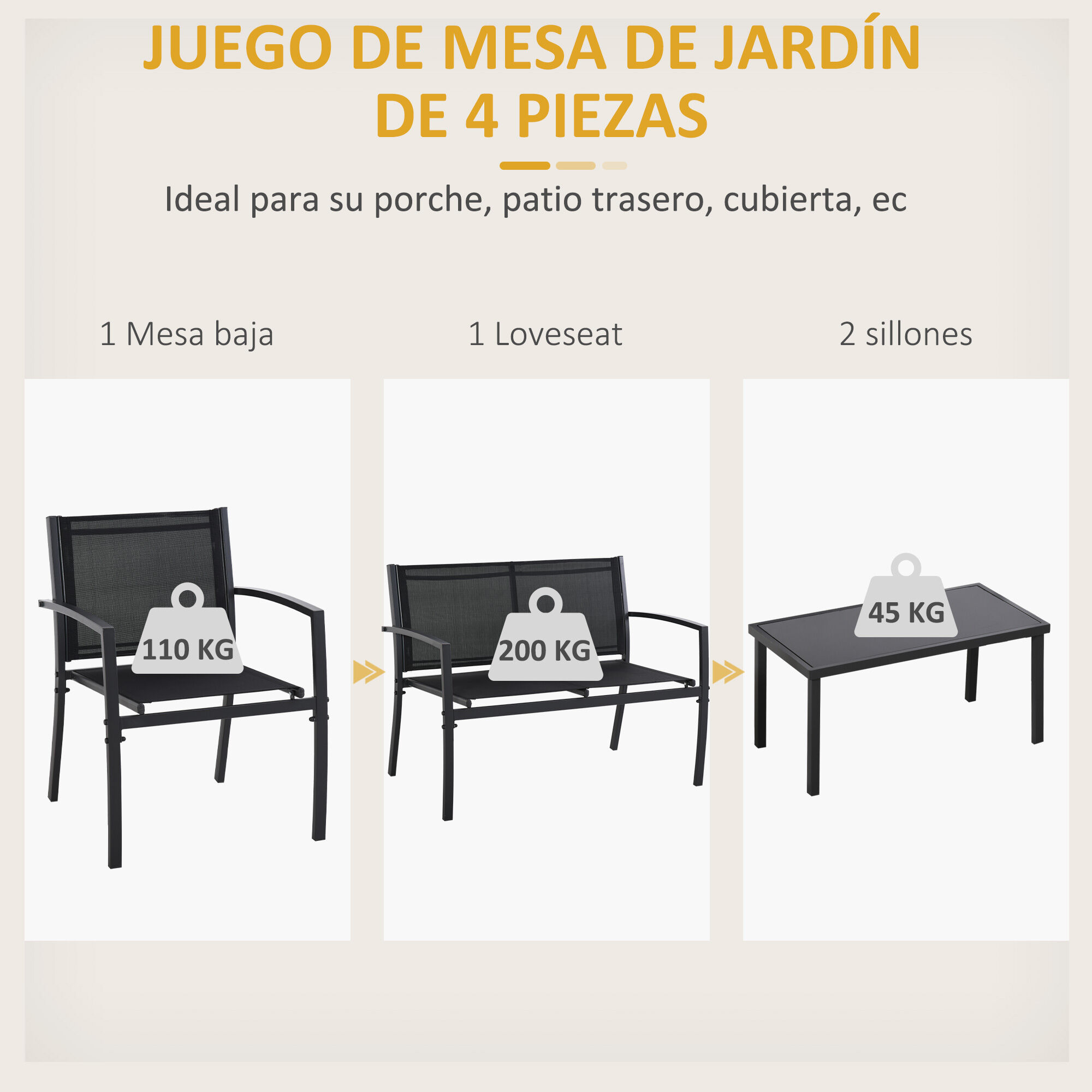 Outsunny Muebles de Jard&iacute;n Negro, , large Imagen numero 4