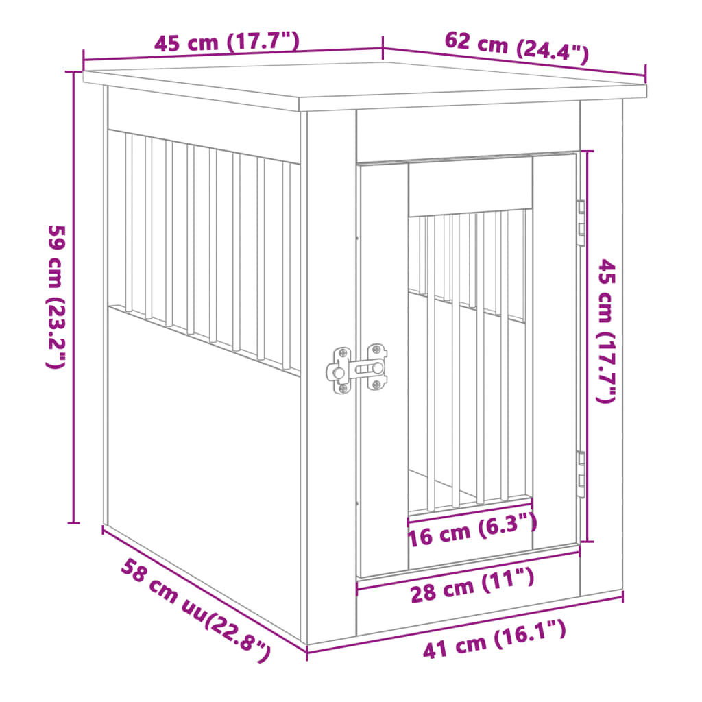 vidaXL Jaula para perros madera de ingenier&iacute;a roble Sonoma 55x80x68 cm, , large Imagen numero 15