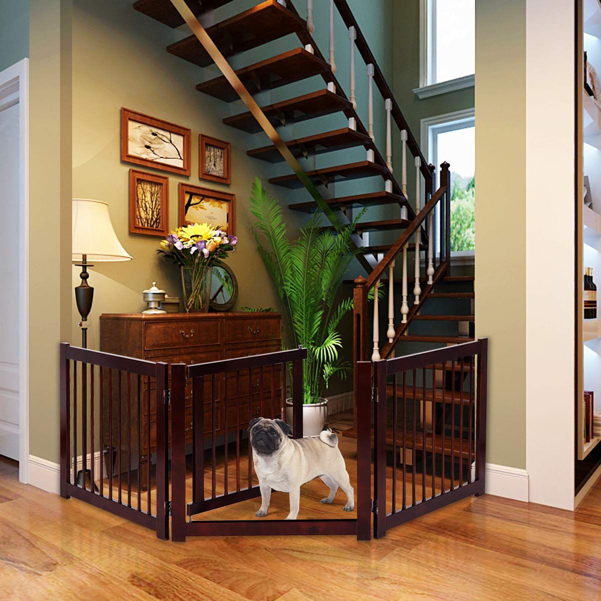 COSTWAY Barrera de Puerta de Seguridad para Perros Mascotas Puerta Escalera Protecci&oacute;n Plegable de Madera (206 x 61 x 1,8cm), , large Imagen numero 3