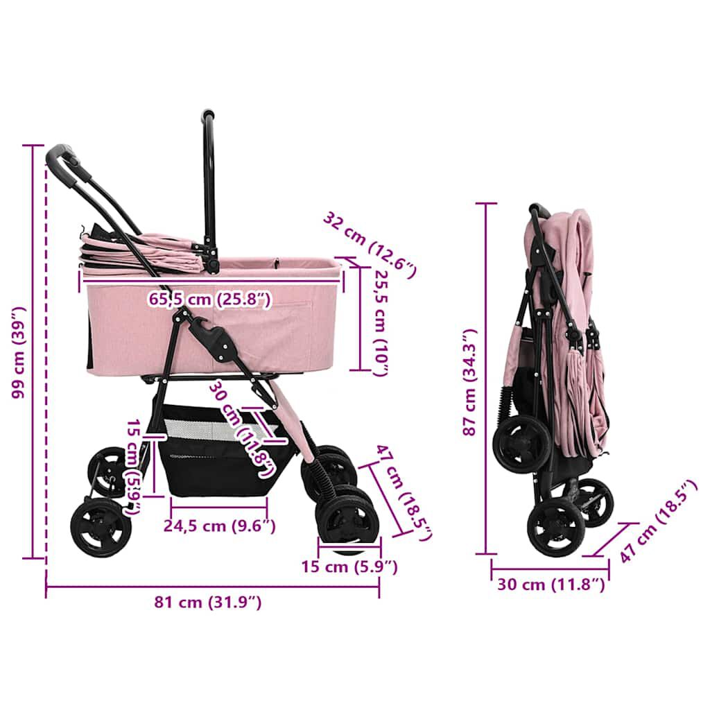 vidaXL Carrito Plegable para Mascotas Ajustable Rosa 78 x 54 x 101 cm, , large Imagen numero 9