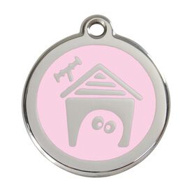 Red Dingo Placa identificativa Acero Inoxidable Esmalte Perro Casa Rosa para perros