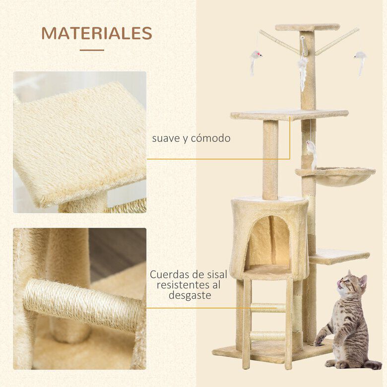 Pawhut &aacute;rbol rascador beige con nidos y plataforma para gatos, , large Imagen numero 5