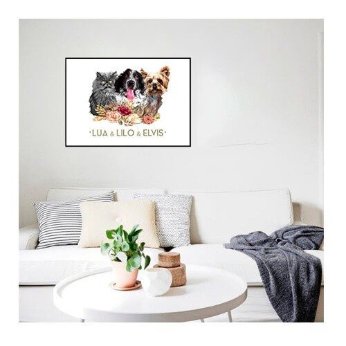 Mascochula friends triple retrato realista personalizado en digital con tu mascota thumbnail