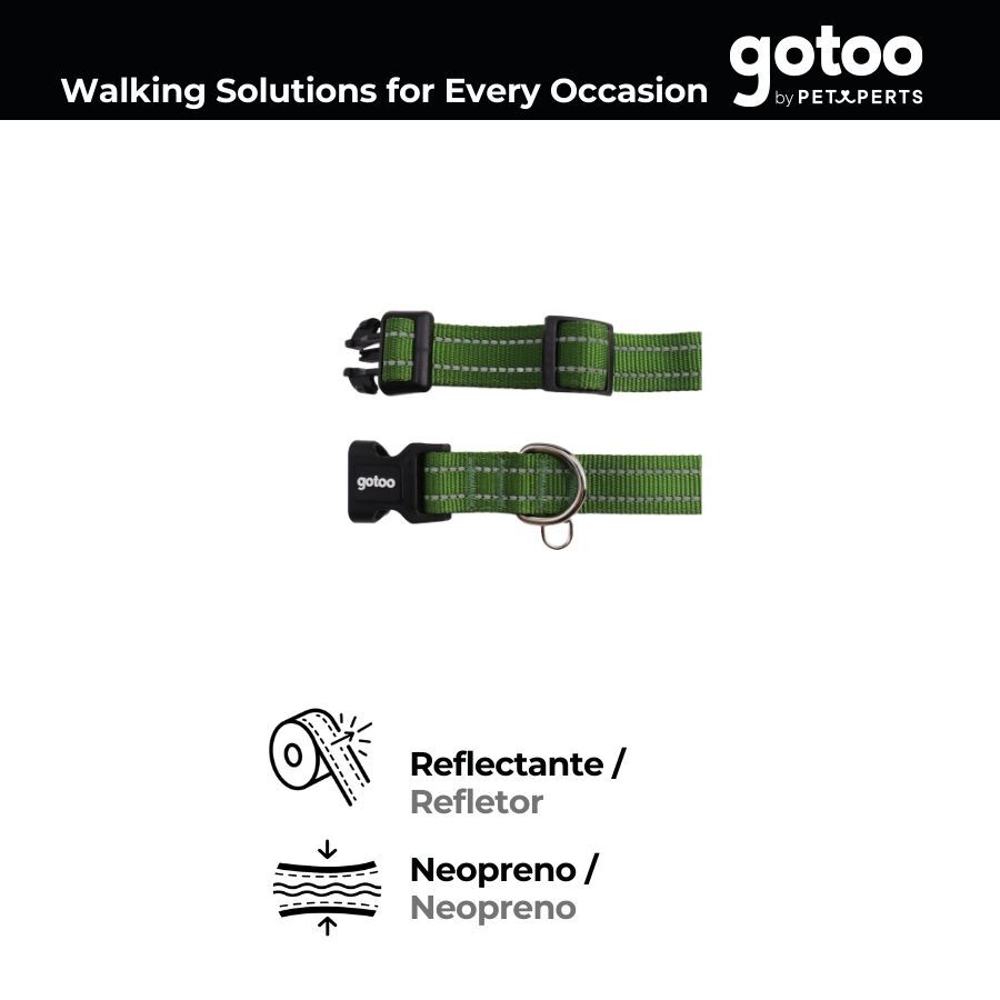 Gotoo Collar de nylon reflectante verde para perros thumbnail