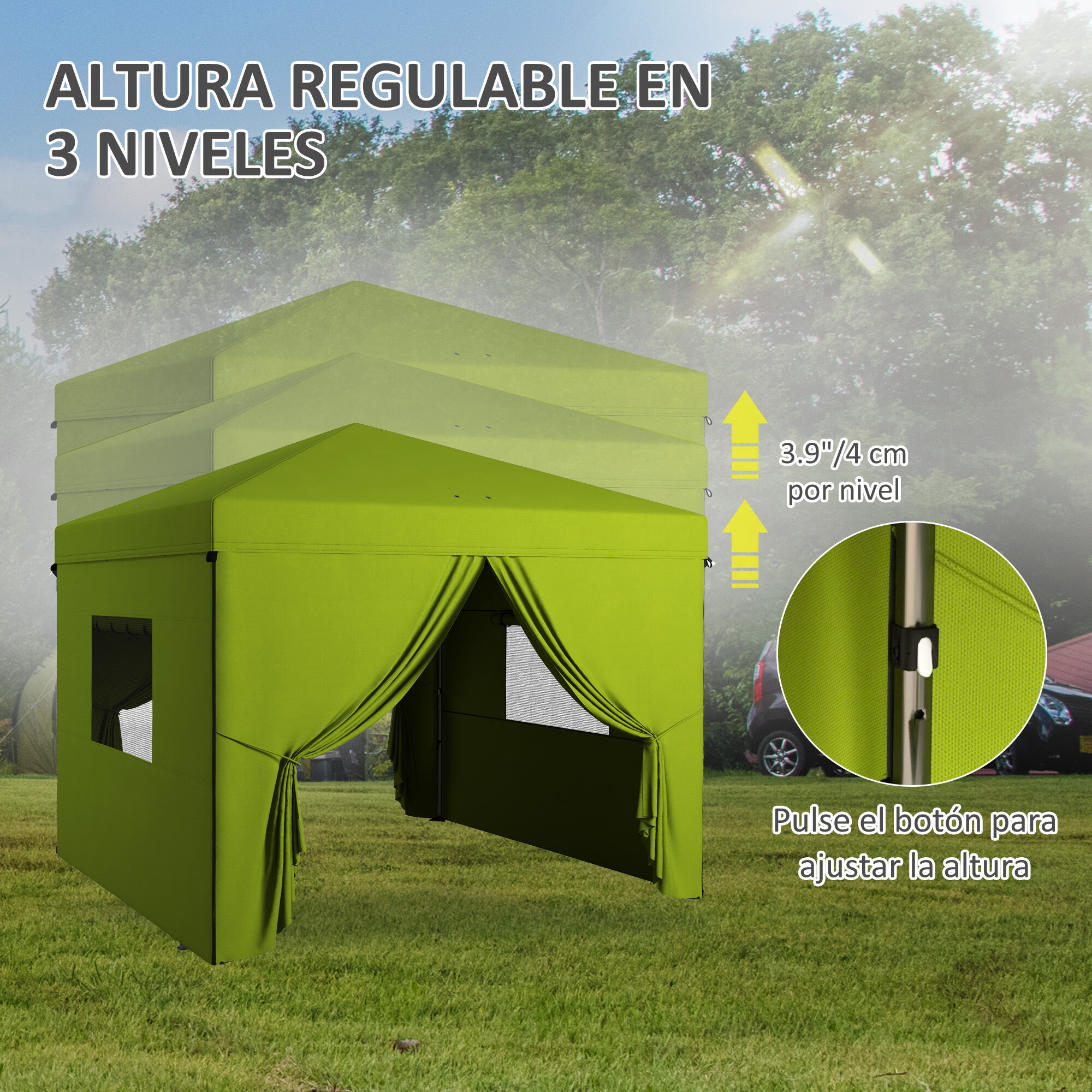 Outsunny Carpa Plegable Cenador Verde De Jardín Con 4 Paredes thumbnail