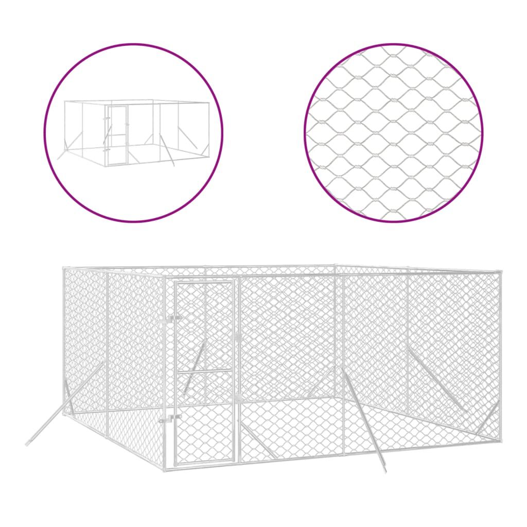vidaXL Perrera de exterior acero galvanizado plateado 4x4x2 m, , large Imagen numero 1