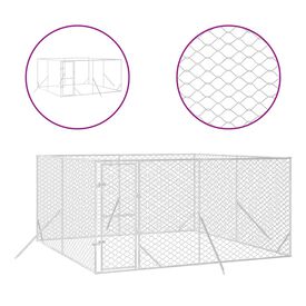 vidaXL Perrera de exterior acero galvanizado plateado para perros