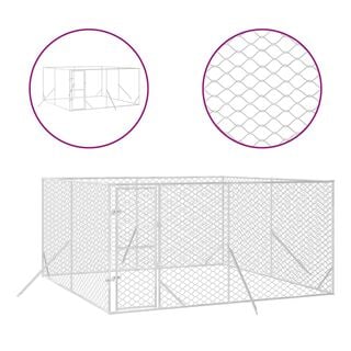 vidaXL Perrera de exterior acero galvanizado plateado para perros