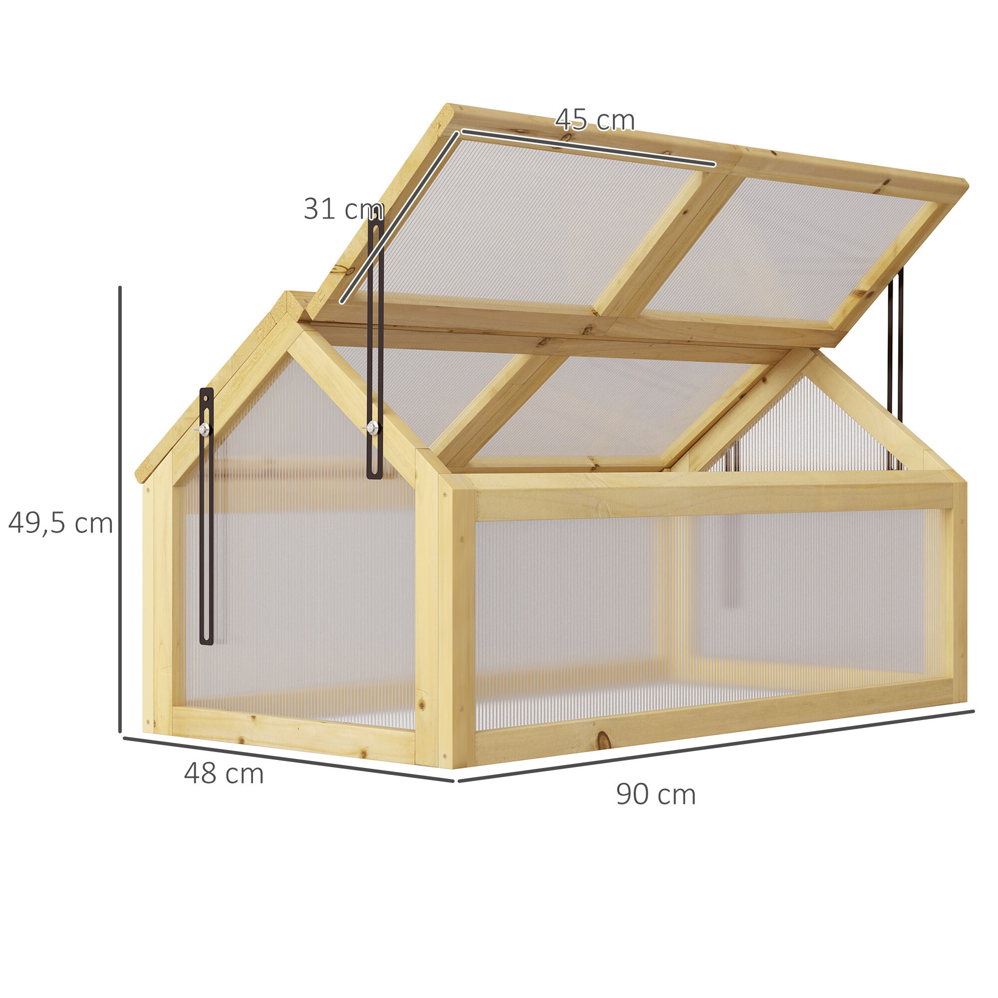 Outsunny Invernadero de Jard&iacute;n con Paneles de Policarbonato Huerto Urbano de Jard&iacute;n Vivero Casero con 4 Ventanas Abatibles para Cultivo Plantas Flores Terraza Exterior 90x48x49,5 cm Transparente, , large Imagen numero 3
