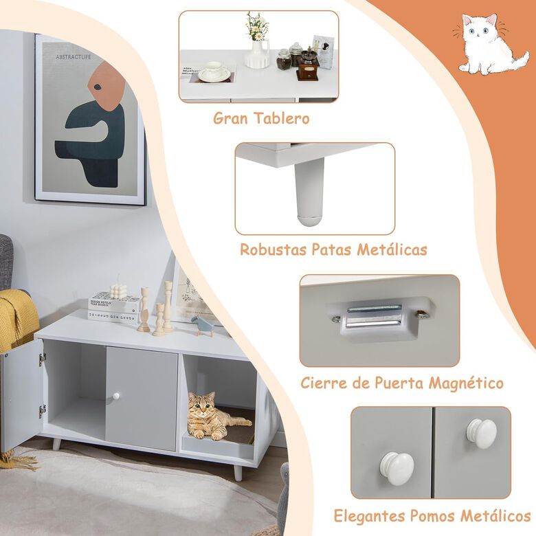COSTWAY Mueble Arenero 3 en 1 gris para Gatos thumbnail