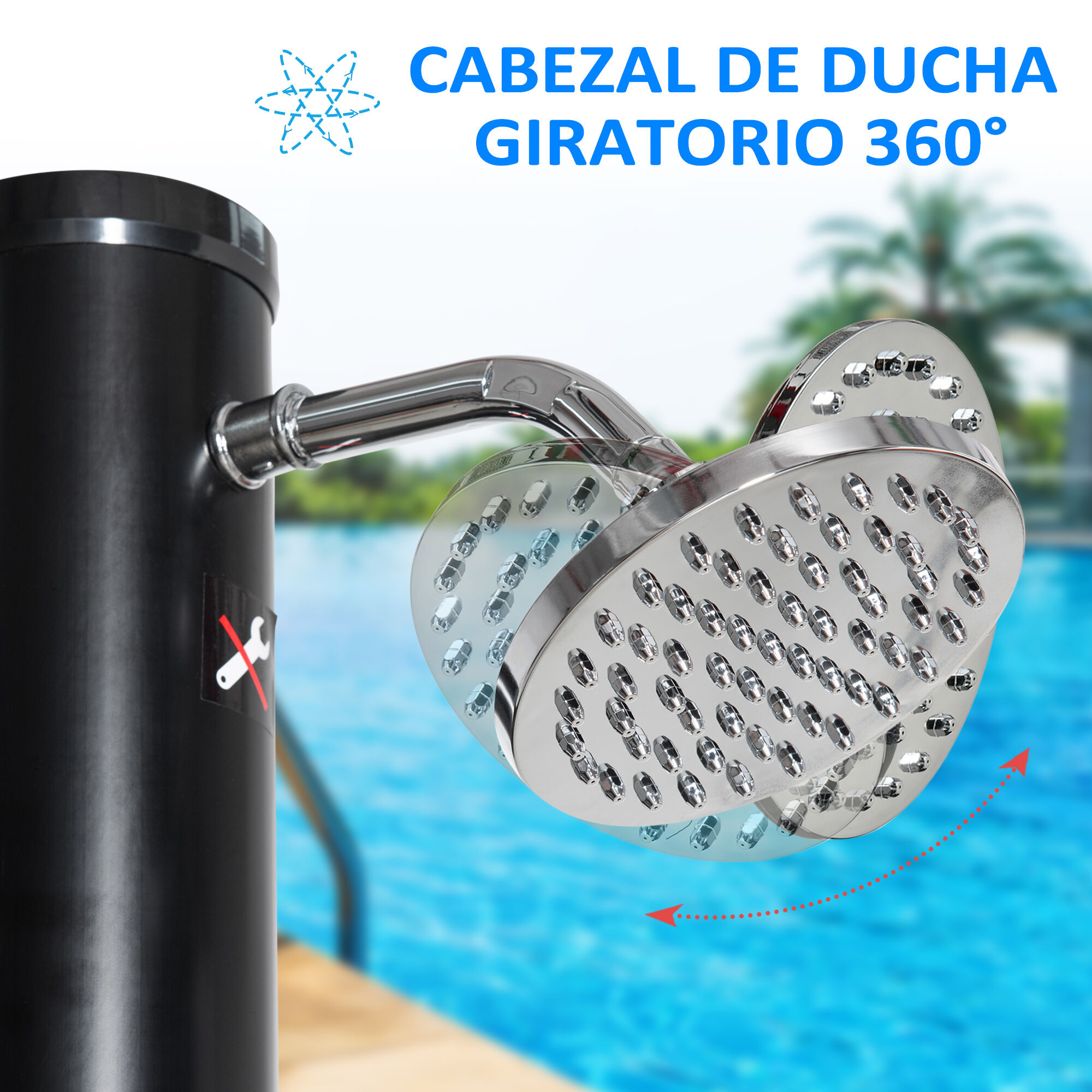 Outsunny Ducha Solar de 20 Litros para Exterior Ducha de Piscina con Cabezal de Ducha Grifo y Regulador de Agua Caliente M&aacute;x. 60℃ Conexi&oacute;n de Manguera de Jard&iacute;n para Patio Playa &Oslash;11x217 cm Negro, , large Imagen numero 5