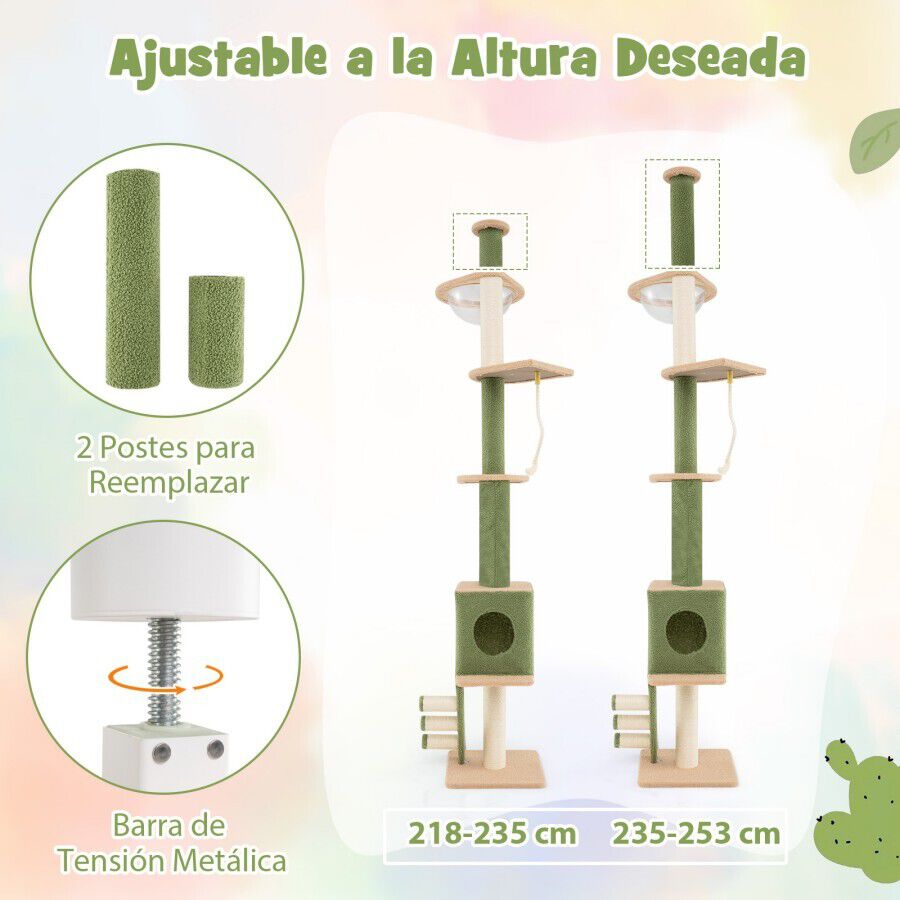 COSTWAY &Aacute;rbol para Gatos de Suelo a Techo con Altura Ajustable de 218-253 CM, Centro de Actividades de 5 Niveles con C&aacute;psula Espacial, Condo, Postes de Rascado de Sisal, Cuerda, Torre para Gatos de Interior, , large Imagen numero 5