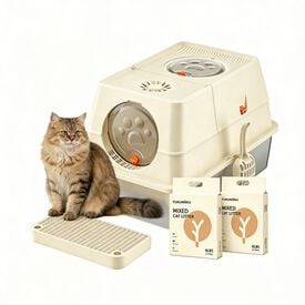 FreshPaw Bandeja Gato Acero Inoxidable XXL, Tapa Abatible, Antiodor + 2 Bolsas Fukumaru