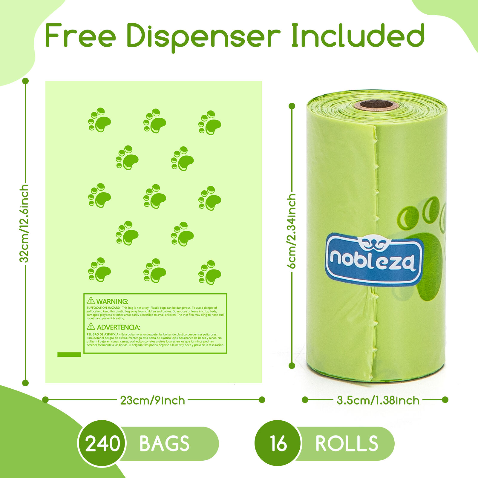Nobleza Bolsas Biodegradables extragruesas con dispensador para cacas de perro thumbnail