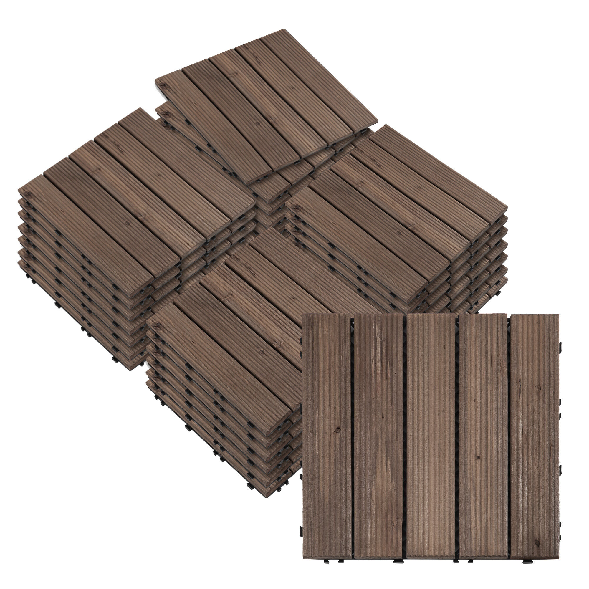 Outsunny Set de 27 Baldosas de Madera 30x30 cm con &Aacute;rea de 2,43 m&sup2; Losetas Sistema de Clic para Balc&oacute;n Terraza Jard&iacute;n Marr&oacute;n Oscuro, , large Imagen numero 1