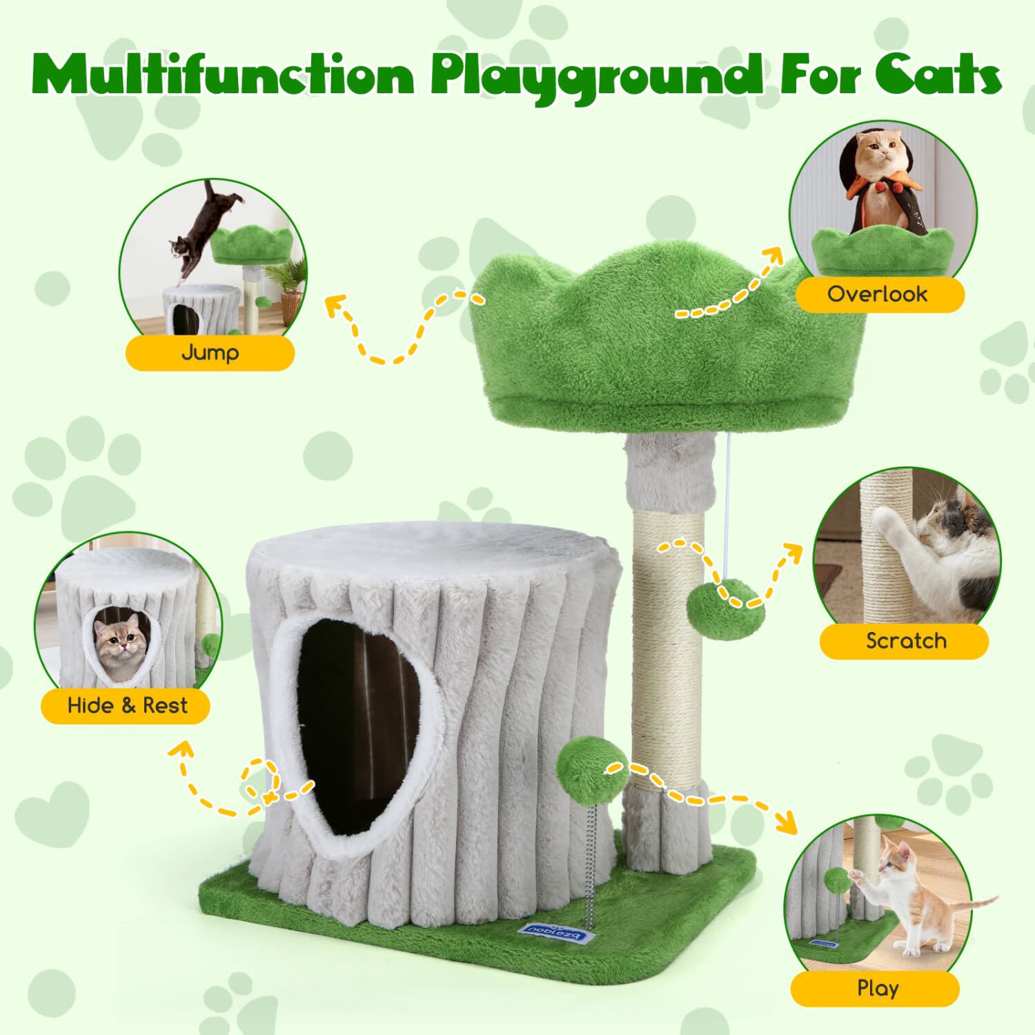 Nobleza - &Aacute;rbol Rascador para Gatos de Toc&oacute;n, Torre para Gatos &Aacute;rbol para Gatos Estable de Varios Niveles con Cueva Dos Bolas, Tree Stump para 1-3 Gatos Medianos, 40x30x53 cm, , large Imagen numero 4