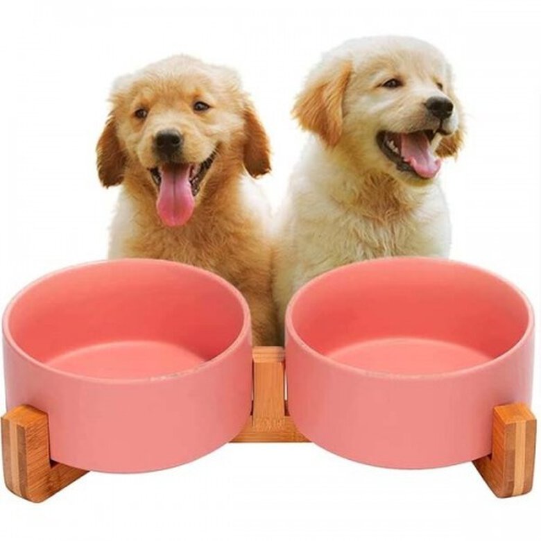 Edipets comedero y bebedero de porcelana rosa para perros, , large image number null