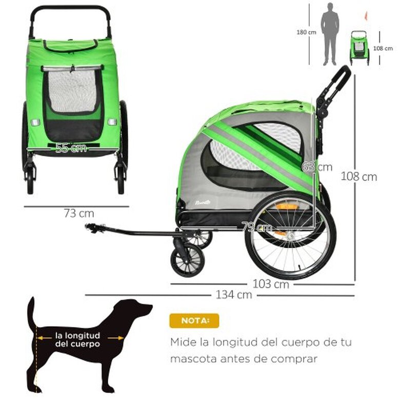 PawHut Remolque de bicicleta para perros, , large image number null