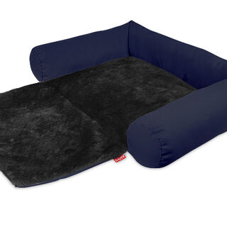 Gauty Cama Redonda Tela Impermeable y pelo - Azul y negro para Perros y Gatos  