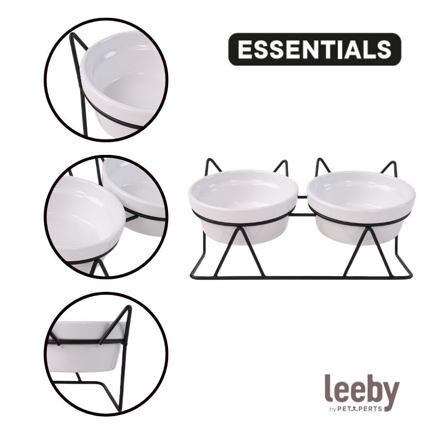 Leeby Comedero Doble de Cer&aacute;mica Blanco para gatos, , large Imagen numero 3