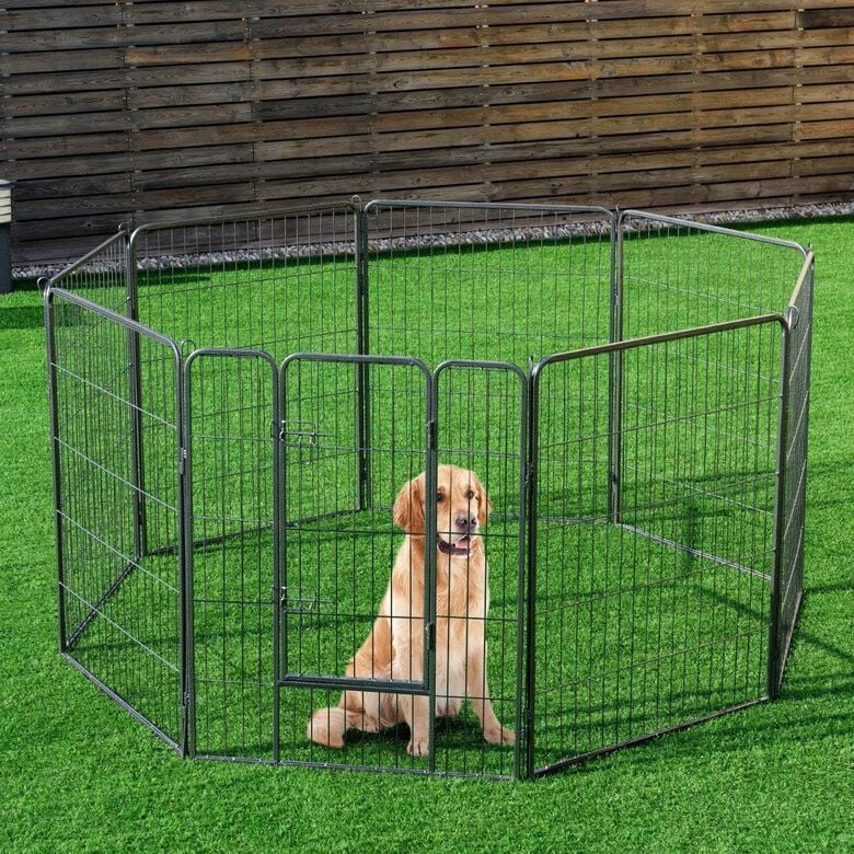 COSTWAY Parque de Metal Plegable para Perro Animales Barrera de Seguridad con Puerta y Cerradura para Cachorros de Jardín Interior Exterior thumbnail
