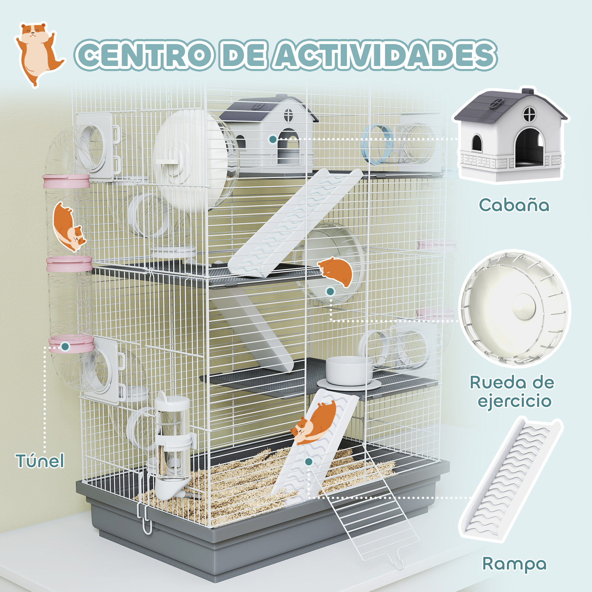 PawHut Jaula para H&aacute;mster Gris, , large Imagen numero 4